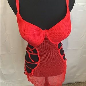 Plus Size Mesh Red Dress-Size 3XL